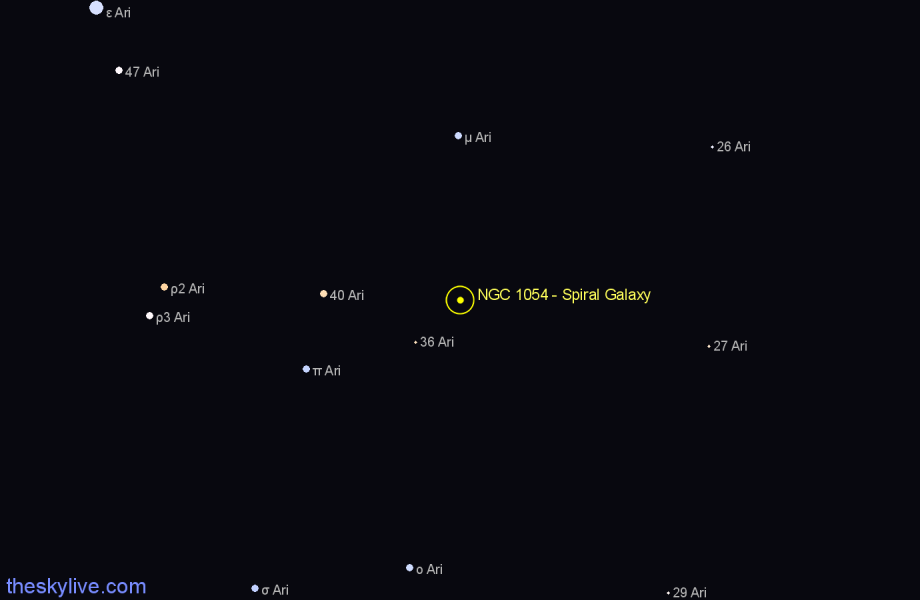 Finder chart NGC 1054 - Spiral Galaxy in Aries star