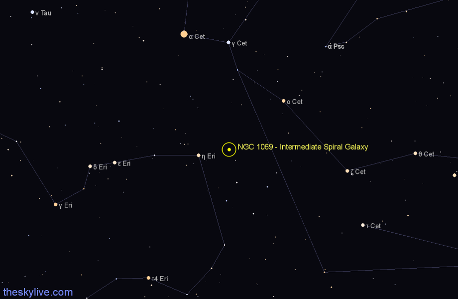 Finder chart NGC 1069 - Intermediate Spiral Galaxy in Cetus star