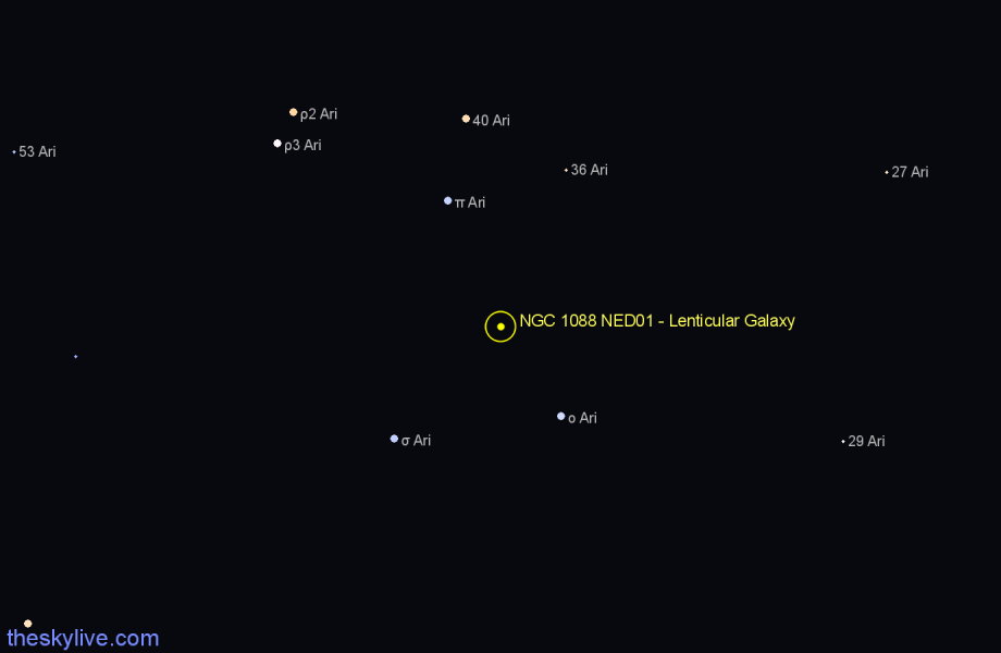 Finder chart NGC 1088 NED01 - Lenticular Galaxy in Aries star