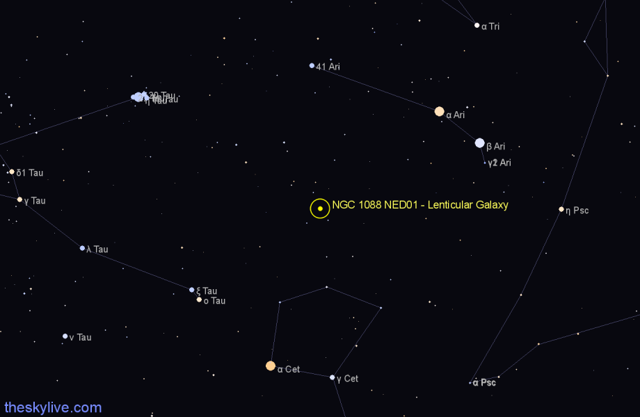 Finder chart NGC 1088 NED01 - Lenticular Galaxy in Aries star