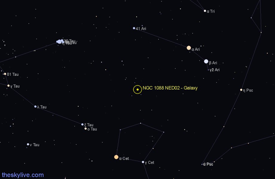 Finder chart NGC 1088 NED02 - Galaxy in Aries star
