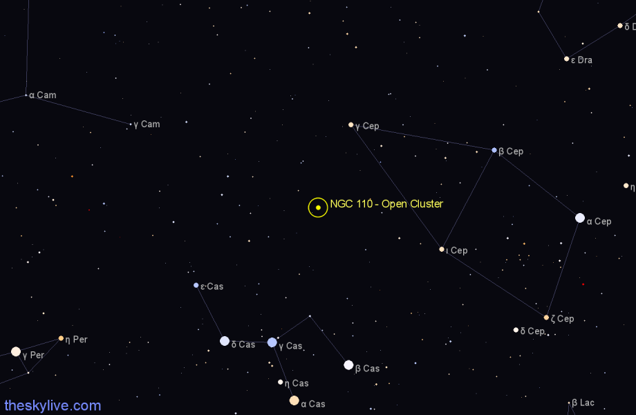 Finder chart NGC 110 - Open Cluster in Cassiopeia star