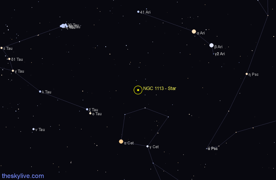 Finder chart NGC 1113 - Star in Aries star