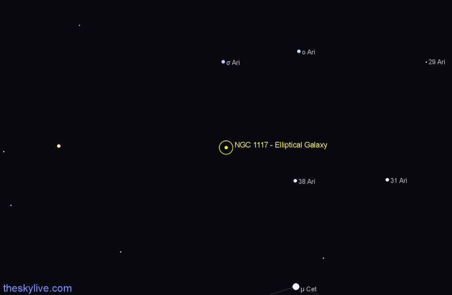 Finder chart NGC 1117 - Elliptical Galaxy in Aries star