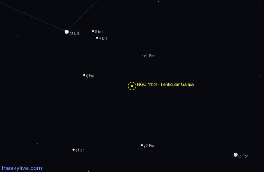 Finder chart NGC 1124 - Lenticular Galaxy in Fornax star