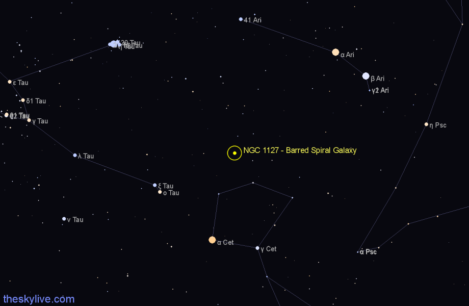 Finder chart NGC 1127 - Barred Spiral Galaxy in Aries star