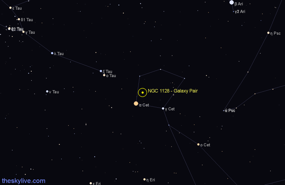 Finder chart NGC 1128 - Galaxy Pair in Cetus star