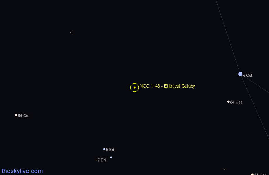 Finder chart NGC 1143 - Elliptical Galaxy in Cetus star
