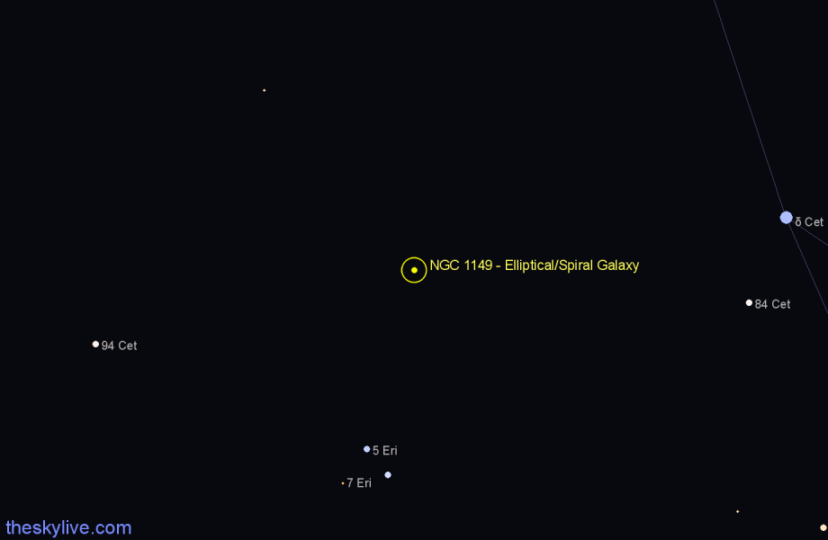 Finder chart NGC 1149 - Elliptical/Spiral Galaxy in Cetus star