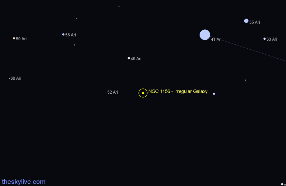 Finder chart NGC 1156 - Irregular Galaxy in Aries star