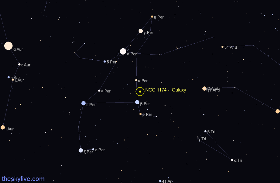 Finder chart NGC 1174 -  Galaxy in Perseus star