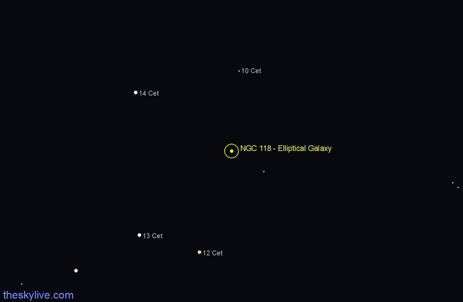 Finder chart NGC 118 - Elliptical Galaxy in Cetus star