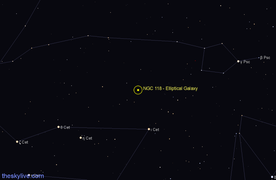 Finder chart NGC 118 - Elliptical Galaxy in Cetus star
