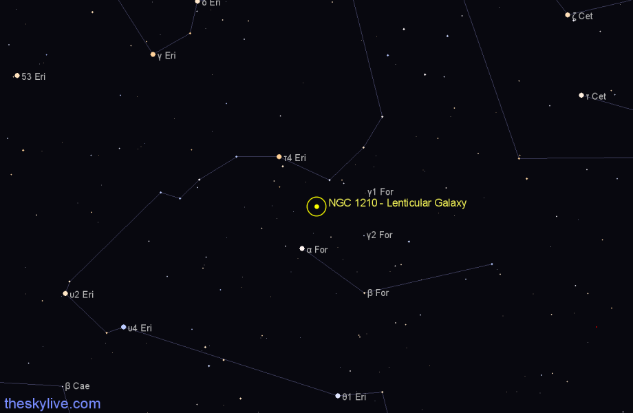 Finder chart NGC 1210 - Lenticular Galaxy in Fornax star