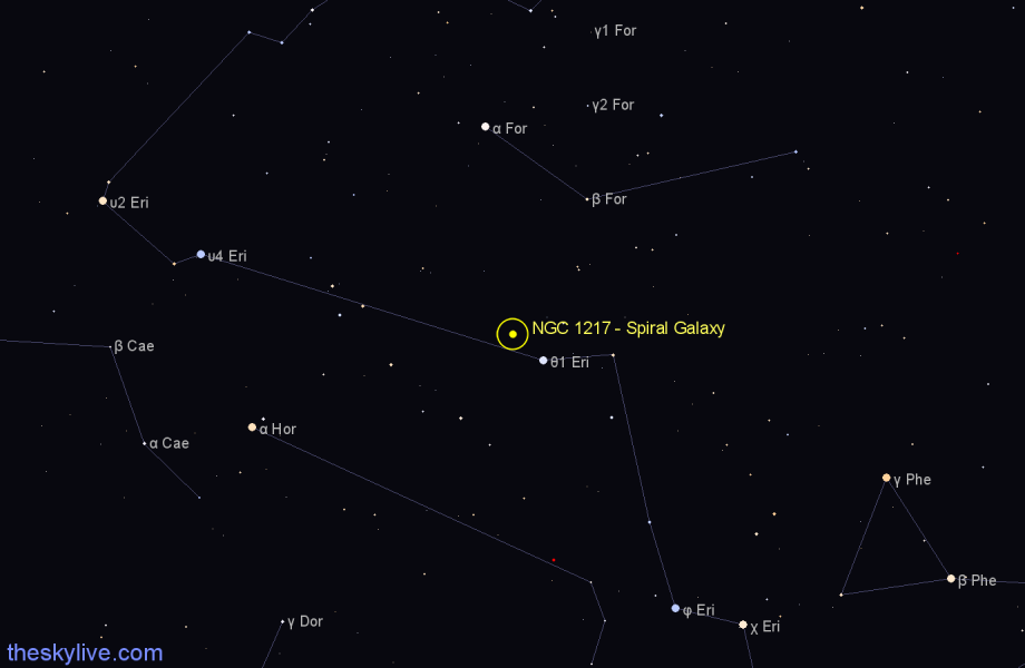 Finder chart NGC 1217 - Spiral Galaxy in Fornax star