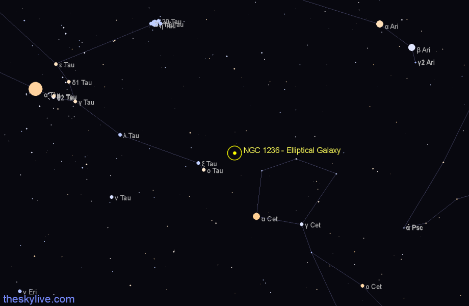 Finder chart NGC 1236 - Elliptical Galaxy in Aries star