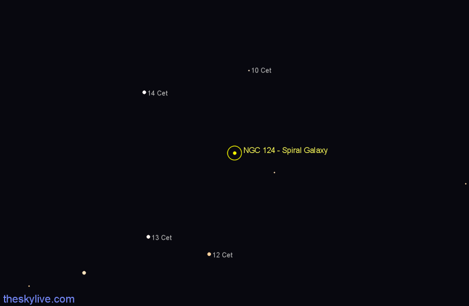 Finder chart NGC 124 - Spiral Galaxy in Cetus star