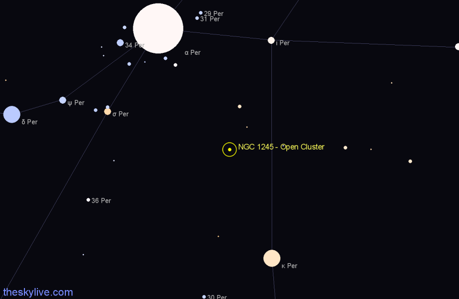 Finder chart NGC 1245 - Open Cluster in Perseus star