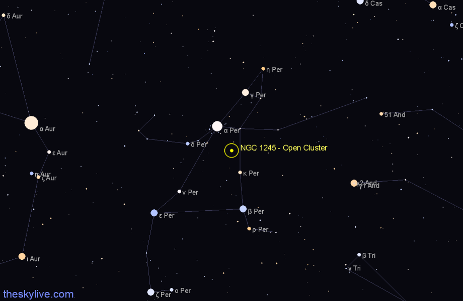 Finder chart NGC 1245 - Open Cluster in Perseus star