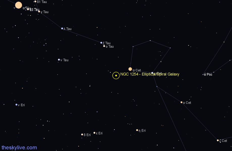 Finder chart NGC 1254 - Elliptical/Spiral Galaxy in Cetus star
