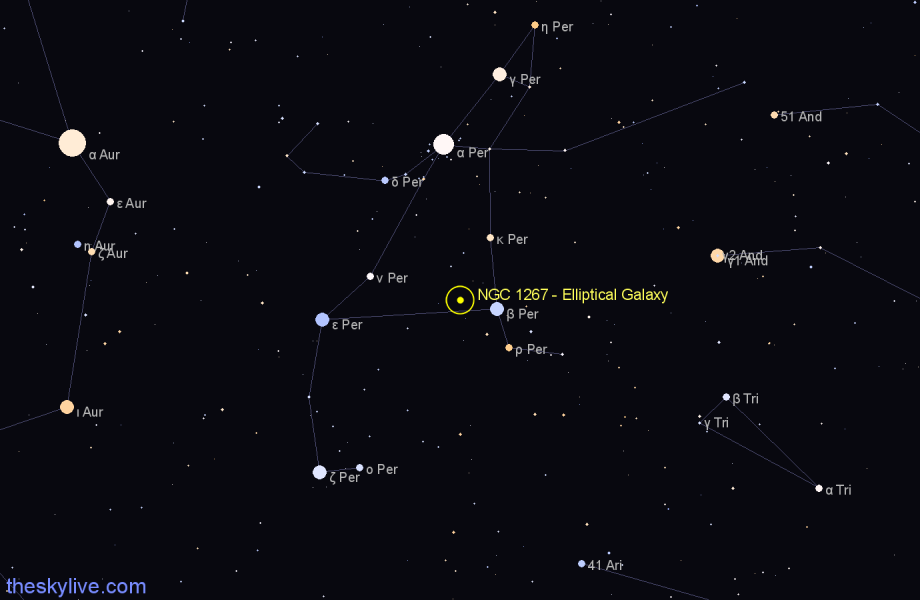 Finder chart NGC 1267 - Elliptical Galaxy in Perseus star