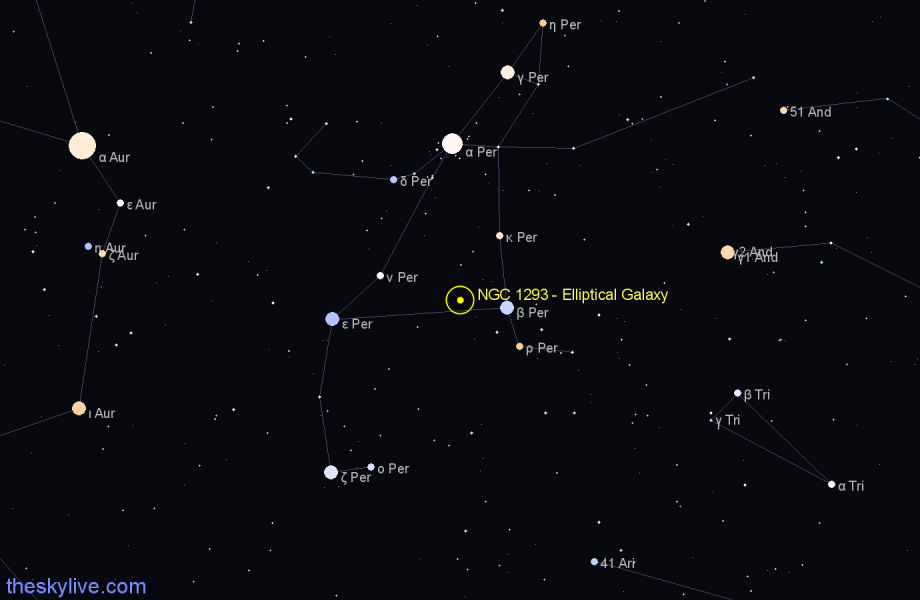 Finder chart NGC 1293 - Elliptical Galaxy in Perseus star