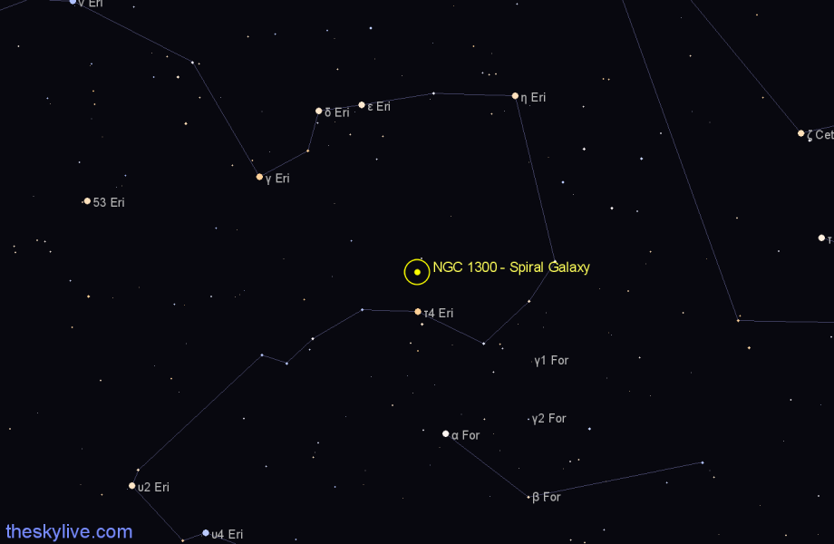 Finder chart NGC 1300 - Spiral Galaxy in Eridanus star