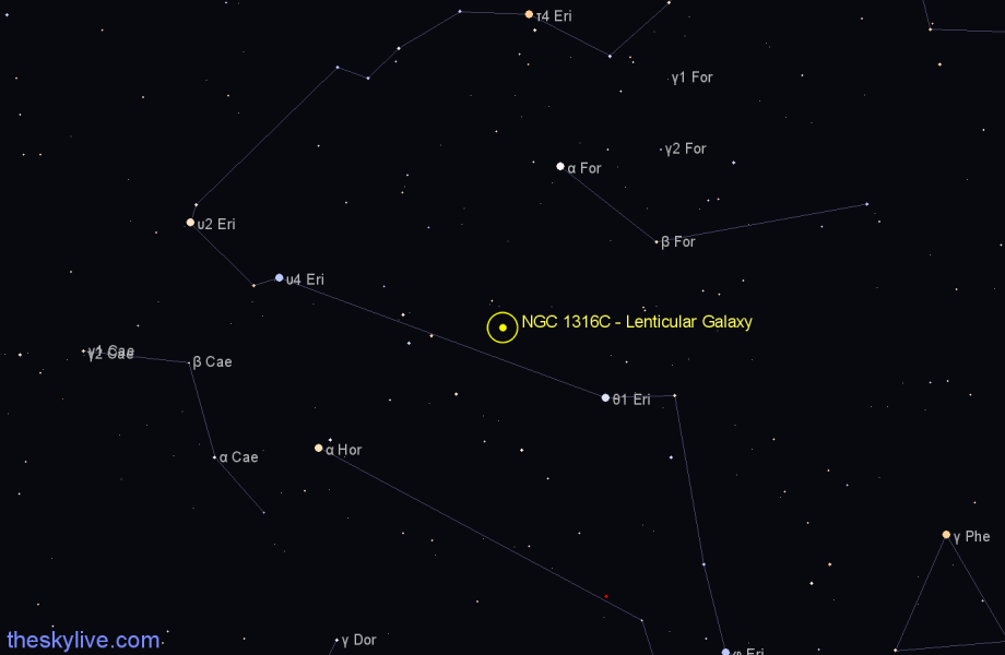 Finder chart NGC 1316C - Lenticular Galaxy in Fornax star