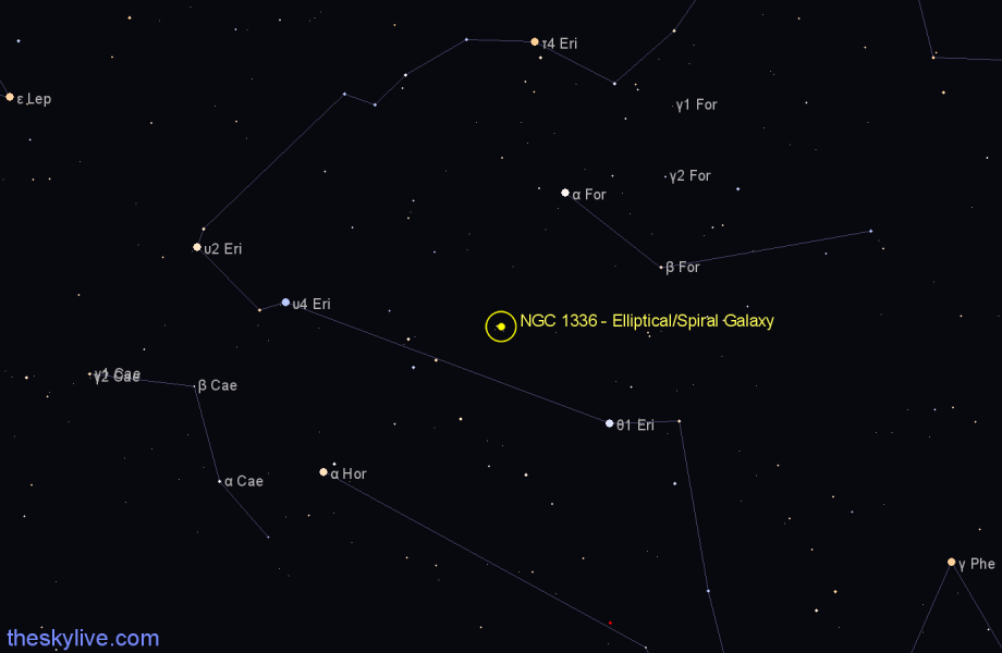 Finder chart NGC 1336 - Elliptical/Spiral Galaxy in Fornax star