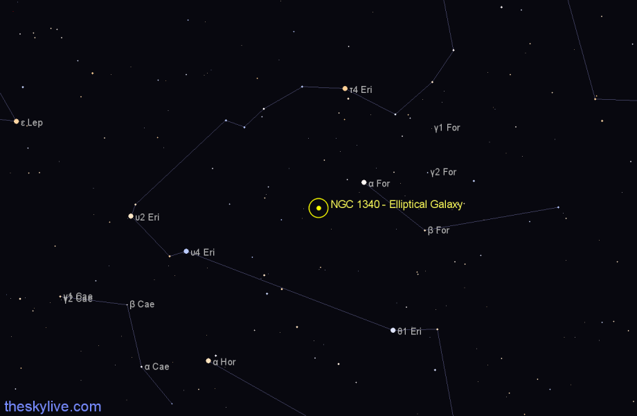 Finder chart NGC 1340 - Elliptical Galaxy in Fornax star