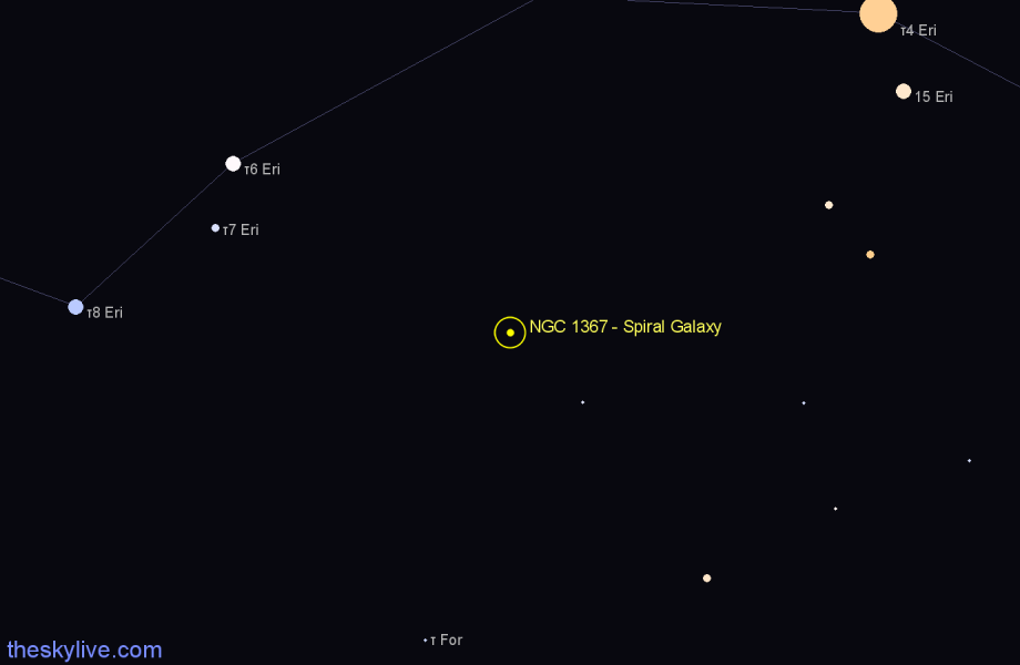 Finder chart NGC 1367 - Spiral Galaxy in Fornax star