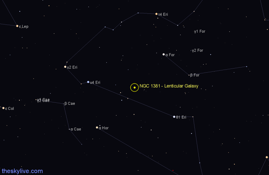 Finder chart NGC 1381 - Lenticular Galaxy in Fornax star