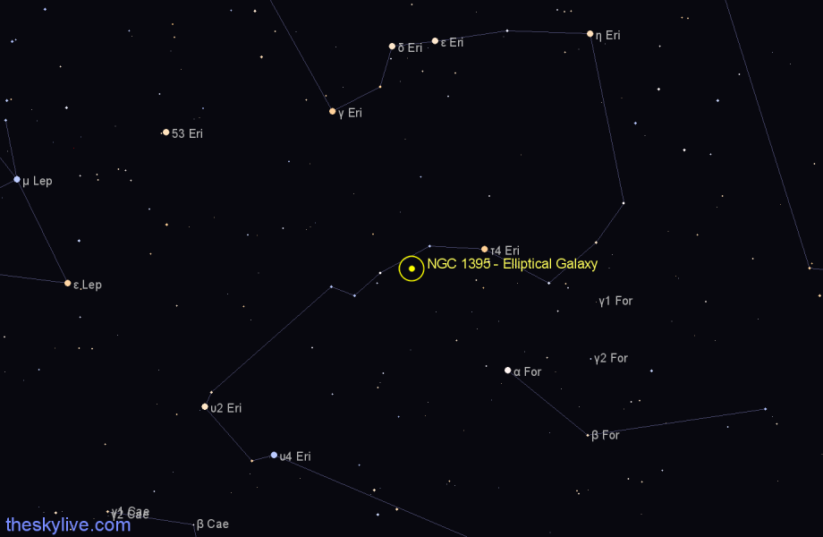 Finder chart NGC 1395 - Elliptical Galaxy in Eridanus star