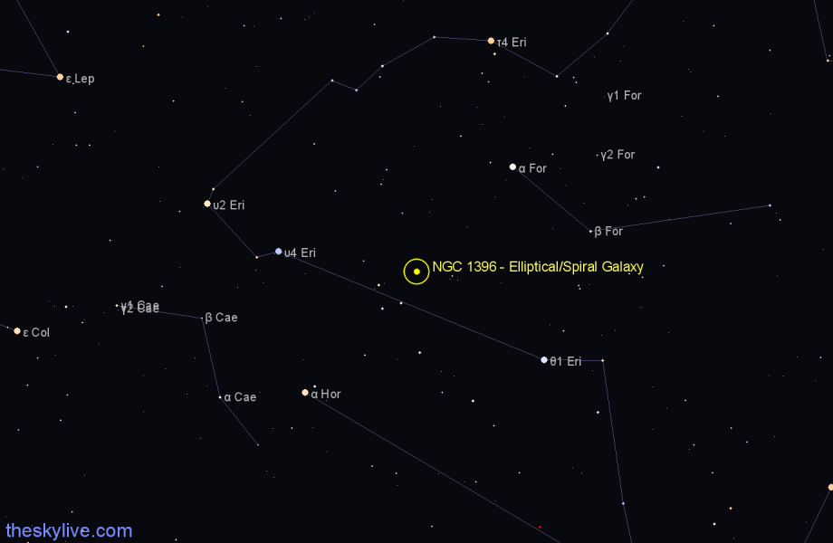 Finder chart NGC 1396 - Elliptical/Spiral Galaxy in Fornax star