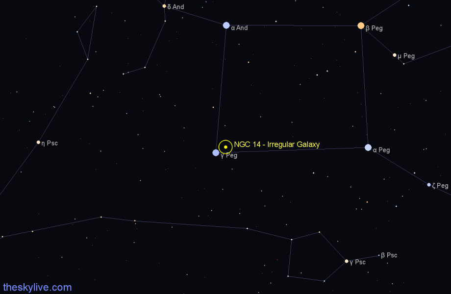 Finder chart NGC 14 - Irregular Galaxy in Pegasus star
