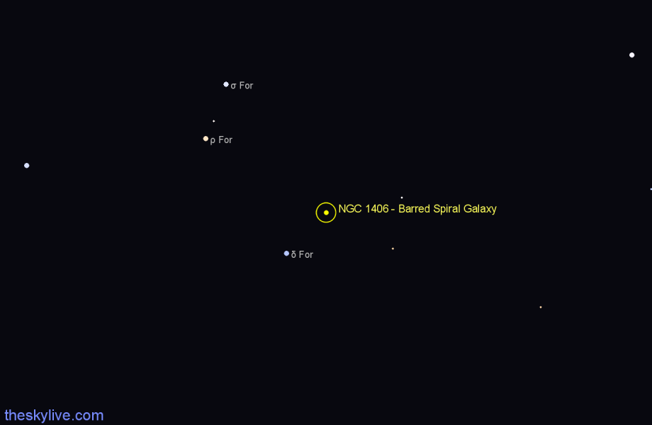 Finder chart NGC 1406 - Barred Spiral Galaxy in Fornax star