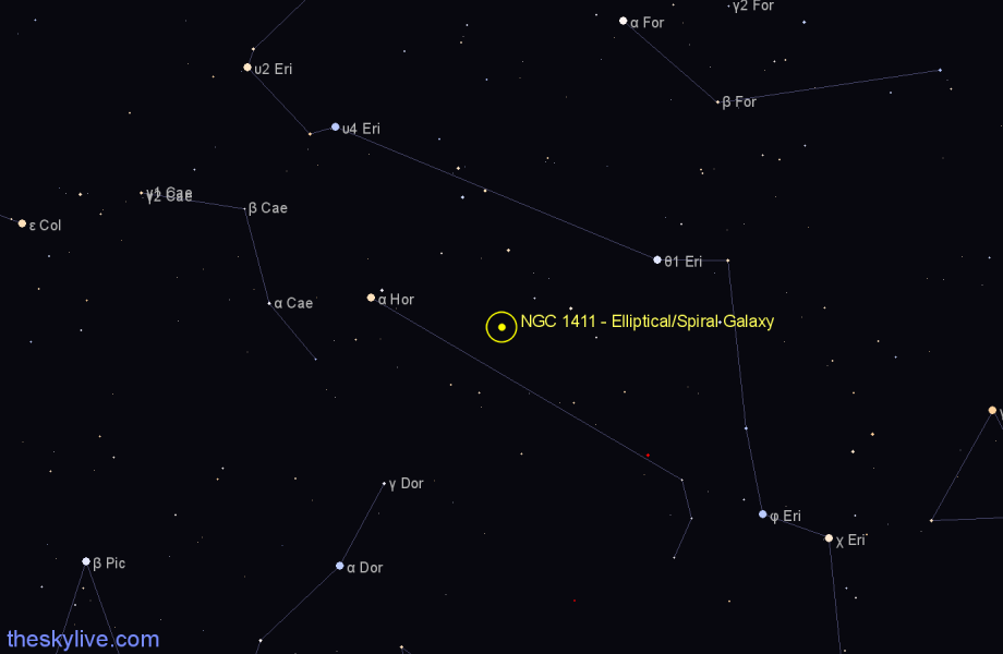 Finder chart NGC 1411 - Elliptical/Spiral Galaxy in Horologium star