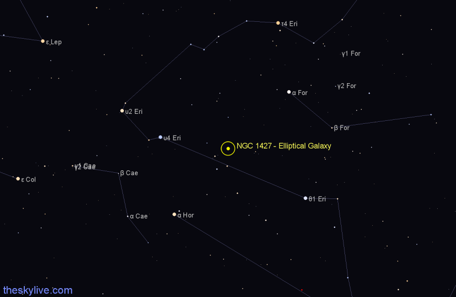 Finder chart NGC 1427 - Elliptical Galaxy in Fornax star
