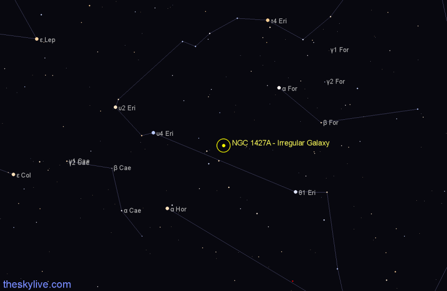 Finder chart NGC 1427A - Irregular Galaxy in Fornax star