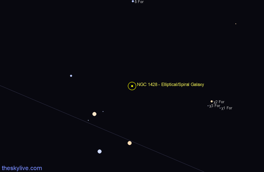 Finder chart NGC 1428 - Elliptical/Spiral Galaxy in Fornax star