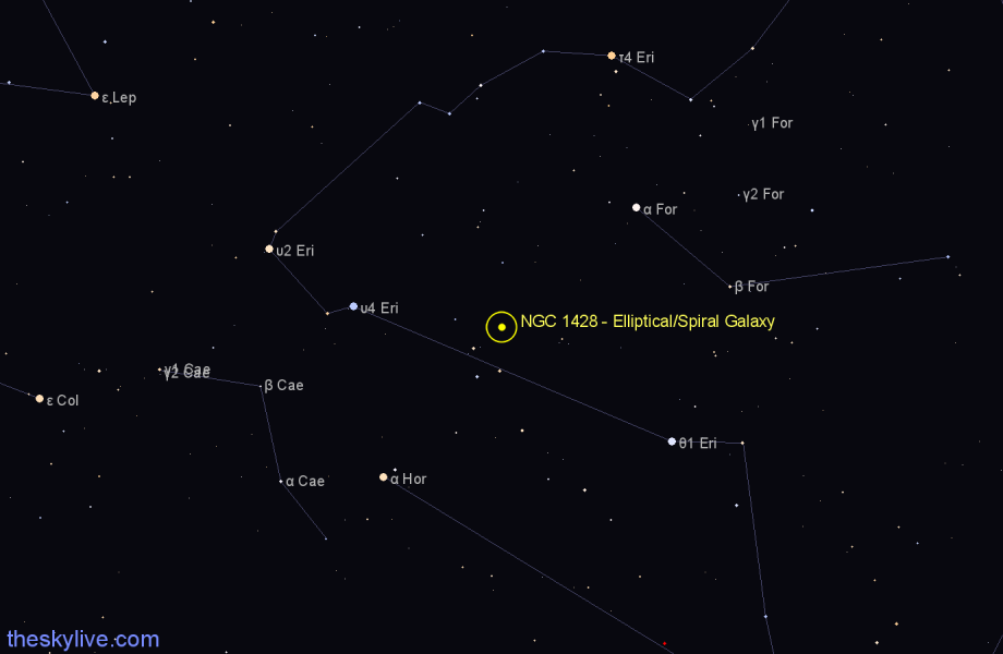Finder chart NGC 1428 - Elliptical/Spiral Galaxy in Fornax star