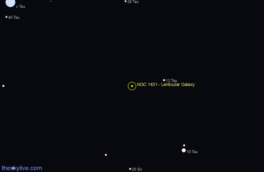 Finder chart NGC 1431 - Lenticular Galaxy in Taurus star