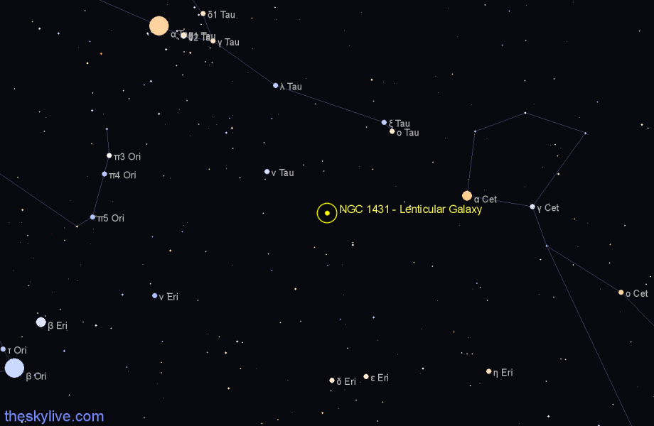 Finder chart NGC 1431 - Lenticular Galaxy in Taurus star