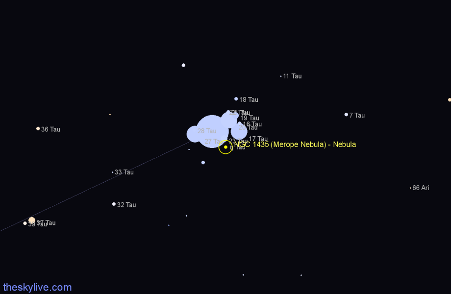 Finder chart NGC 1435 (Merope Nebula) - Nebula in Taurus star