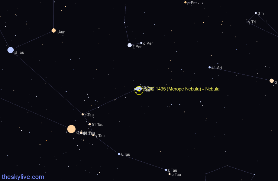 Finder chart NGC 1435 (Merope Nebula) - Nebula in Taurus star