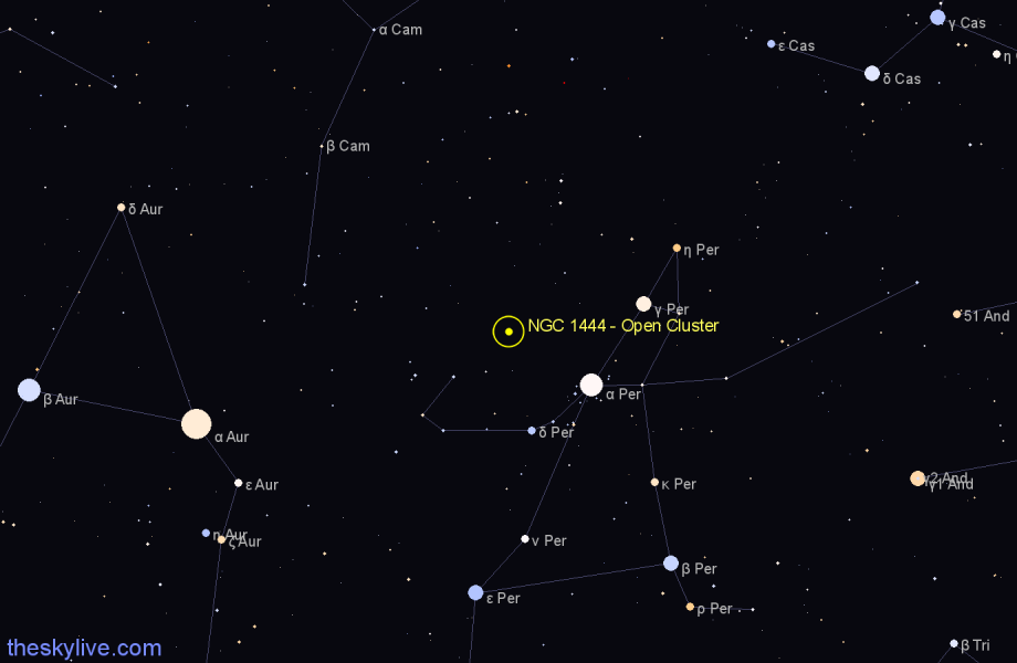 Finder chart NGC 1444 - Open Cluster in Perseus star