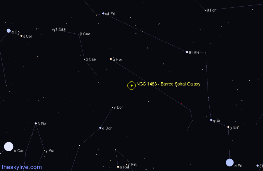 Finder chart NGC 1483 - Barred Spiral Galaxy in Horologium star