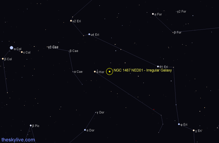Finder chart NGC 1487 NED01 - Irregular Galaxy in Horologium star