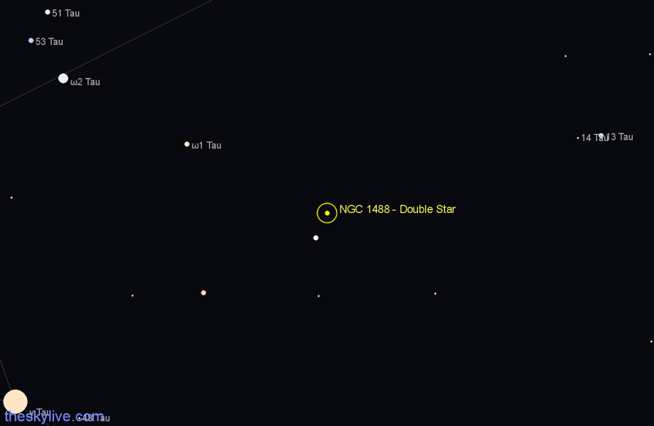 Finder chart NGC 1488 - Double Star in Taurus star