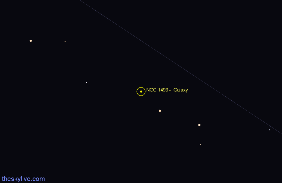 Finder chart NGC 1493 - Galaxy in Horologium star